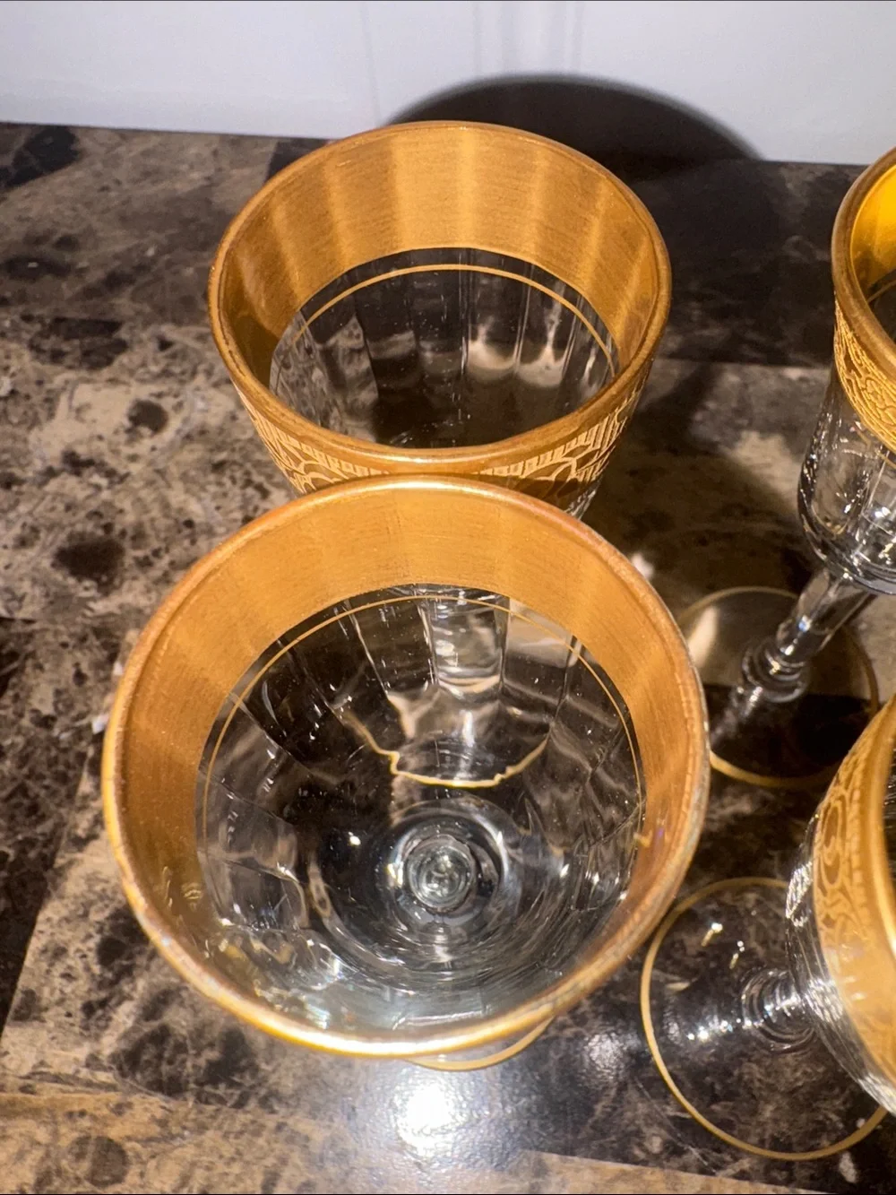 Vintage Elegant Gold-Trimmed Crystal Liqueur Glasses - Set of 6
